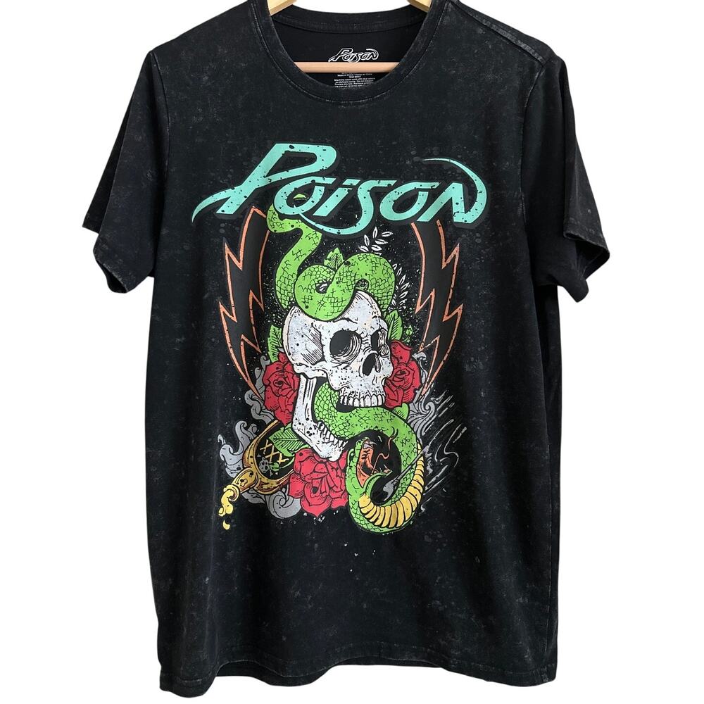 Poison‎ Band Tee - Acid Wash Graphic Skull Snake Rose - Men's M - NWOT